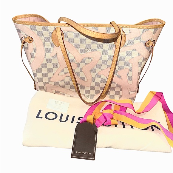 🌸 Louis Vuitton Limited Ed Damier Azur Rose Ballerine Tahitienne Neverfull - Picture 8 of 16